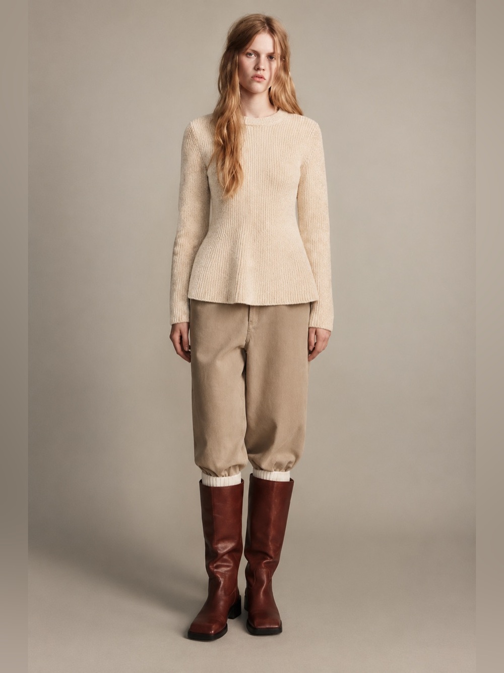 Cos wool blend knit cream long sleeve crew neck sweater